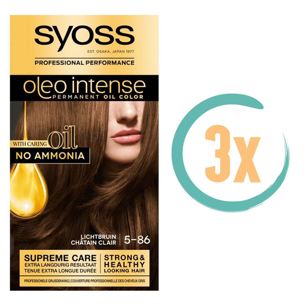 3x Syoss Oleo Intense 5-86 Lichtbruin Haarverf
