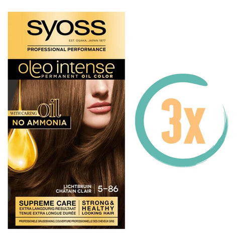 3x Syoss Oleo Intense 5-86 Lichtbruin Haarverf