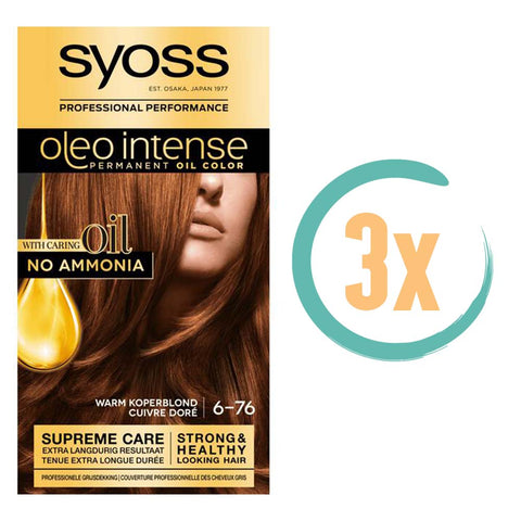3x Syoss Oleo Intense 6-76 Warm Koperblond Haarverf