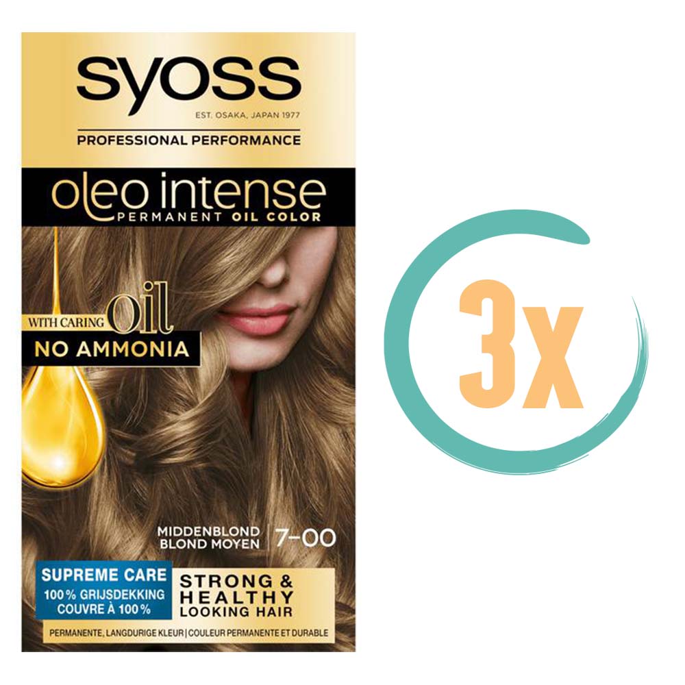 3x Syoss Color Oleo Intense 7-00 Middenblond Haarverf, VoordeligInslaan.nl