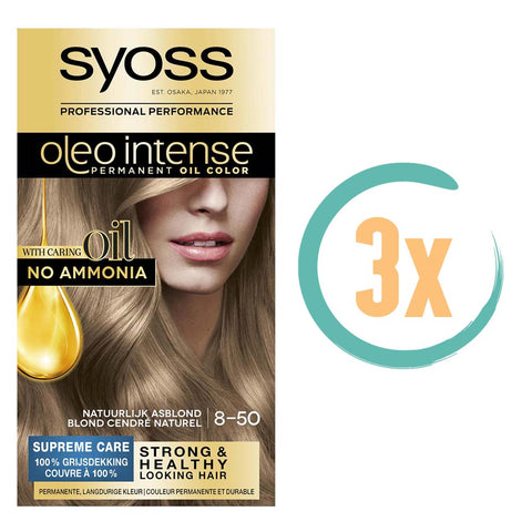 3x Syoss Color Oleo Intense 8-50 Natuurlijk Asblond Haarverf